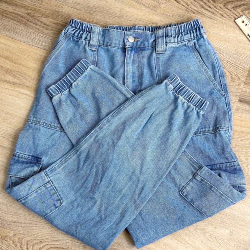 PacSun 90's Blue Denim Cargo Jogger Pants Women Size M Utility Chic Streetwear